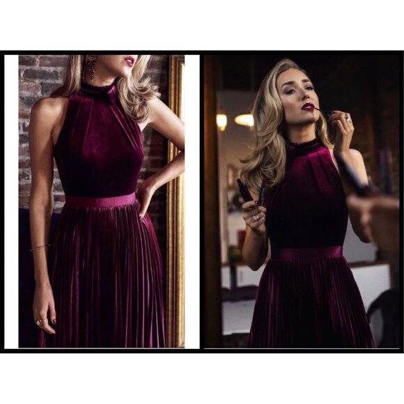 💕TED BAKER💕 Cornela Pleated Velvet Midi Dress ~ Oxblood TB4 US 10 NWT - Picture 9 of 17